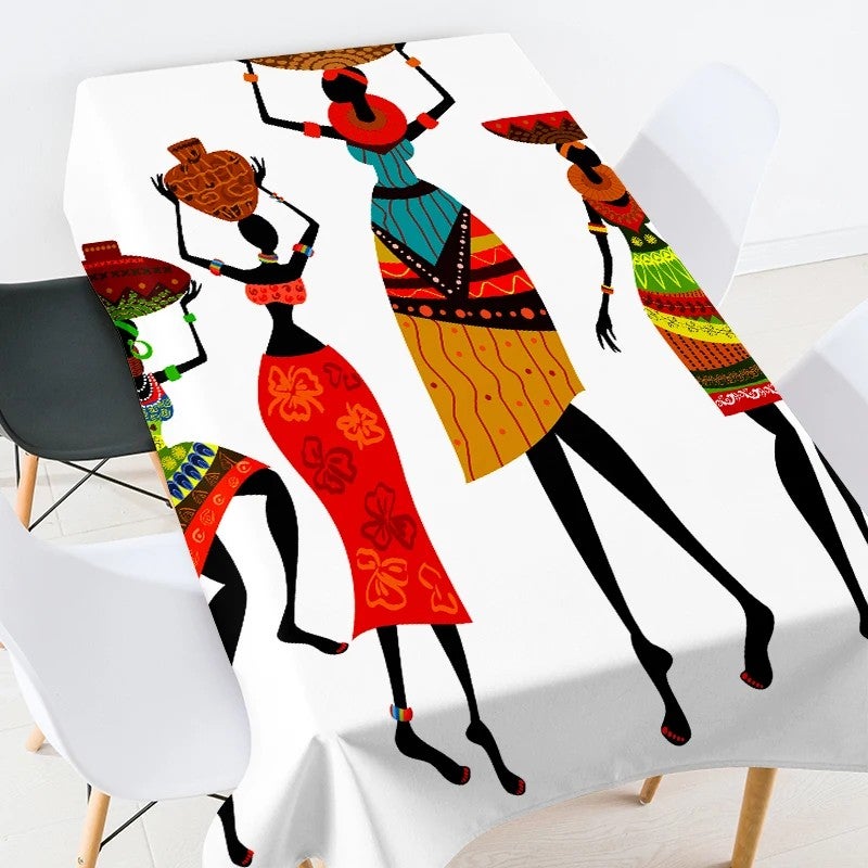 Bluejw Digital Printed African Tribe Woman Design Polyester Fabric Tablecloth - Image 1